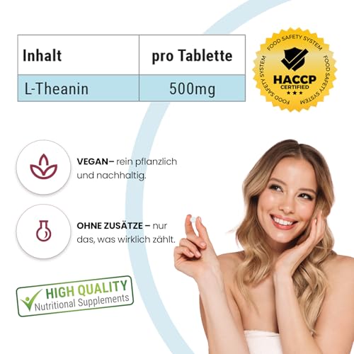 L-Theanin 500mg Tabletten - 60 Tabletten - Hochdosiert - Vegan | Qualität aus Deutschland von ViVe Supplements