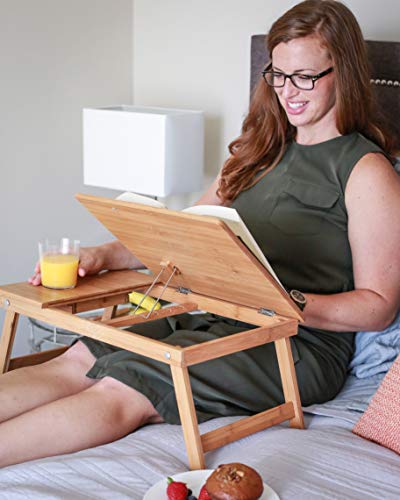 Birdrock Home Bamboo Laptop Bed Tray With Multi-Position Adjustable Tilt Surface | Storage Drawer | Fits Laptops Up To 15" | Tablets Up To 9.6" | Natural | Work From Home | Computer Lap Tray #TOP7