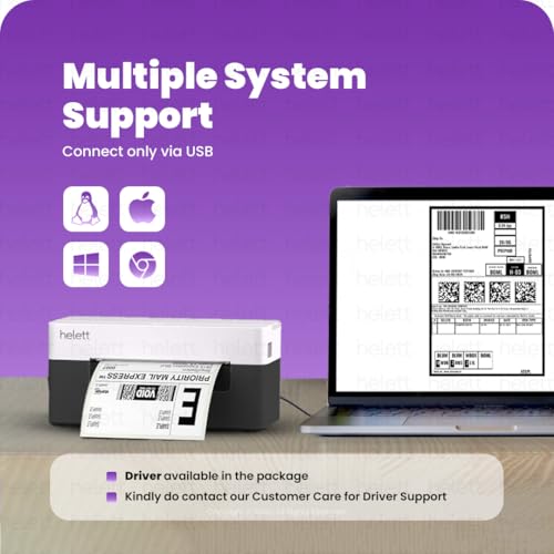 Image of helett H30C USB Direct Thermal 4x6 Shipping Label Printer(Barcode) Adjustable Label Size|203DPI Resolution|152mm /s Printing Speed Compatible with Windows,Mac,Linux Chrome OS|White(1Year Warranty)