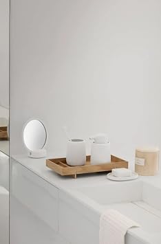 blomus SONO Modern Bathroom Countertop Tumbler and Toothbrush Holder Organizer - Ceramic Soft Touch - White