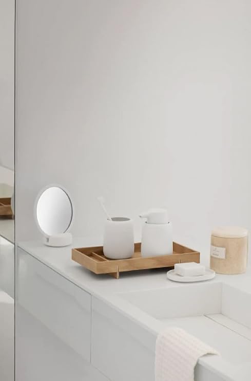blomus SONO Modern Bathroom Countertop Tumbler and Toothbrush Holder Organizer - Ceramic Soft Touch - White