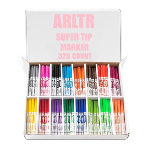 ARLTR Washable Markers Bulk, Bulk Pack of 320 in 16 Vibrant Colors with Super Tip - Perfect for Kids' Classrooms & Teachers
