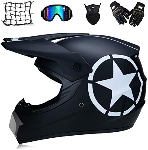 Suntop Motorbike Motocross Helmet,Cross Helmet Kids MTB Motorcycle ATV Off Road Helmet Unisex Full Face Crash Helmets with Goggles Gloves Mask Helmet Net,L