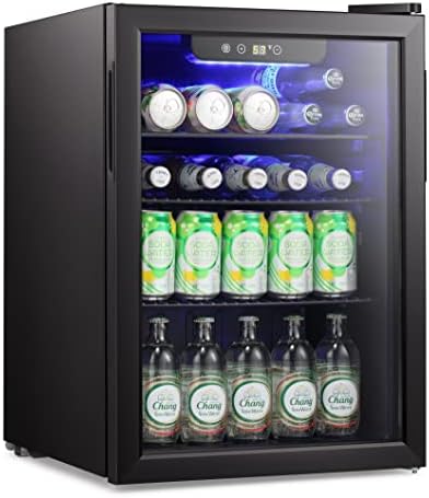 LHRIVER Countertop Mini Fridge,2.6cu.ft Beverage Refrigerator and Cooler with Glass Door,Adjustable Shelves,95 Can Compact Refrigerators or Office, Dorm Room,Home