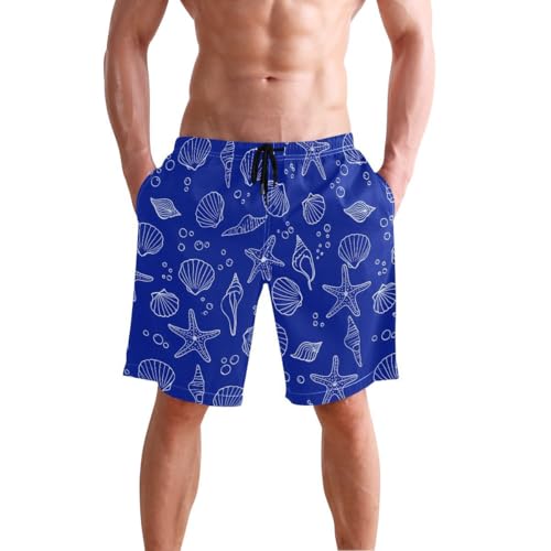 Ocean Shell Starfish Blue Mens Swim Trunks Quick Dry Beach Shorts with Pocket S 2302914