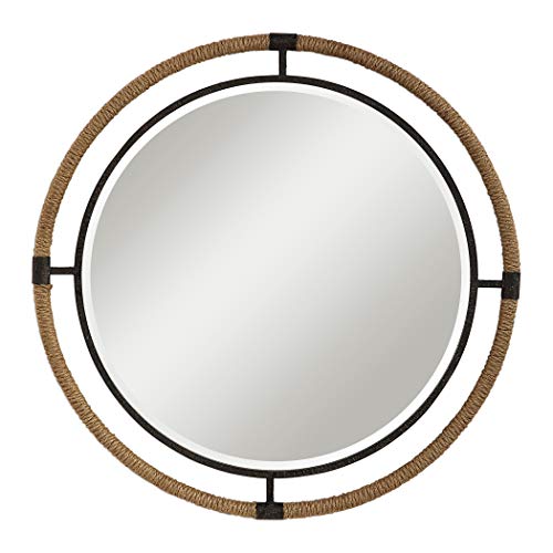 My Swanky Home Coastal Rope Wrapped Frame Round Wall Mirror | Black 36" Vanity Rustic Cottage #TOP16