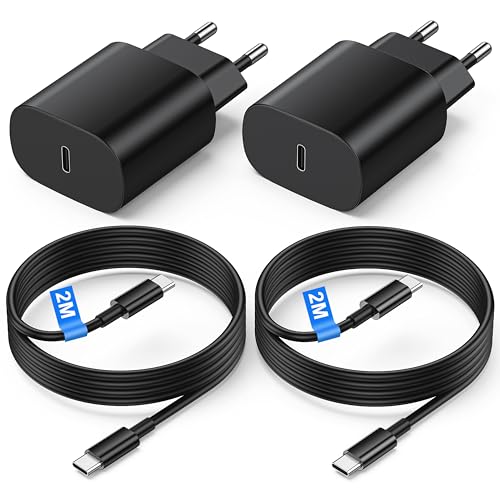 2Pack Chargeur USB C Rapide 25W pour Samsung Galaxy S25/S24/S23/S22/S21/S20/S10/S9/S8/Z Flip 5/Z Fold 5/A55/A54/A51, Chargeur Type C Fast pour Charger Samsung Secteur avec 2M Cable Type C