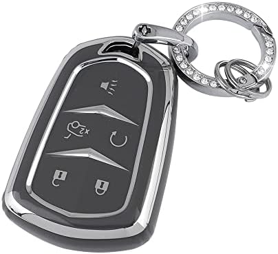 UHONSN for Cadillac Key Fob Cover Soft TPU Keys Shells Case Keychain Full Covers Protector Keycover Dark Grey 5 Buttons compatible with Cadillac Escalade ATS CT6 CTS SRX XT4 XT5 XT6 XTS