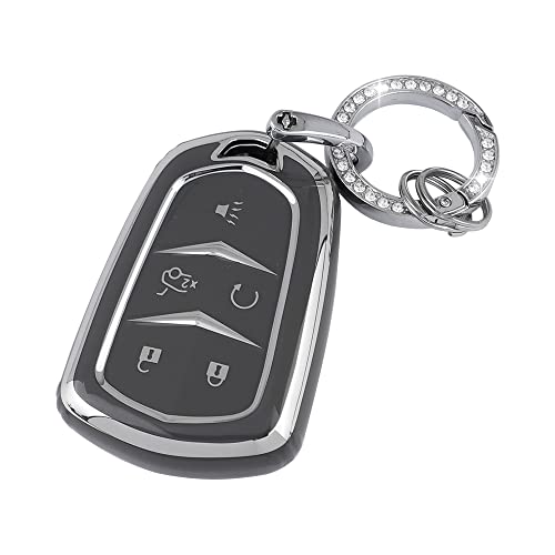 Uhonsn For Cadillac Key Fob Cover Soft Tpu Keys Shells Case Keychain Full Covers Protector Keycover Dark Grey 5 Buttons Compatible With Cadillac Escalade Ats Ct6 Cts Srx Xt4 Xt5 Xt6 Xts #TOP3