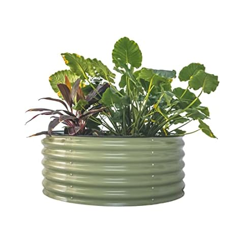 Vego garden 17" Tall 42" Round Raised Garden Bed Metal Raised Bed Planter Box for Vegetables Flowers Patio, Olive Green Cover
