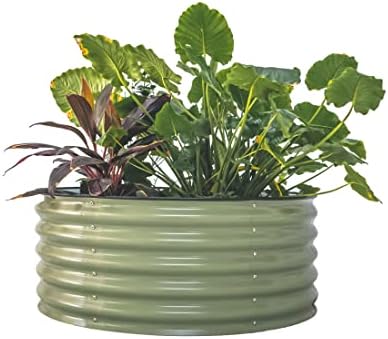 vego garden raised beds that will transform your gardening experience 8 Vego garden 17" Tall 42" Round Raised Garden Bed Metal Raised Bed Planter Box for Vegetables Flowers Patio, Olive Green