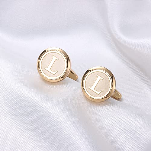 Image of LOYALLOOK Initial Gold Cufflinks for Men Gold Cuff Links Personalized Copper CuffLinks Letter Cufflinks Gift for Groom Husband Father