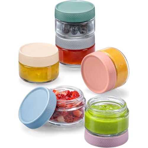 NETANY 2oz Glass Salad Dressing Containers, 6-Pack Small Sauce Containers with Lids and Mini Condiment Cups Containers,To Go Glass Jars for Meal Prep Lunch box