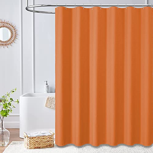 Dynamene Extra Long Shower Curtain - 84 Inch Long Waffle Weave Heavy Duty Fabric Bathroom Shower Curtain, Neutral Weighted Hotel Thick Bath Curtain Set with 12 Plastic Hooks,72x84, Burnt Orange by Dynamene - Image 6