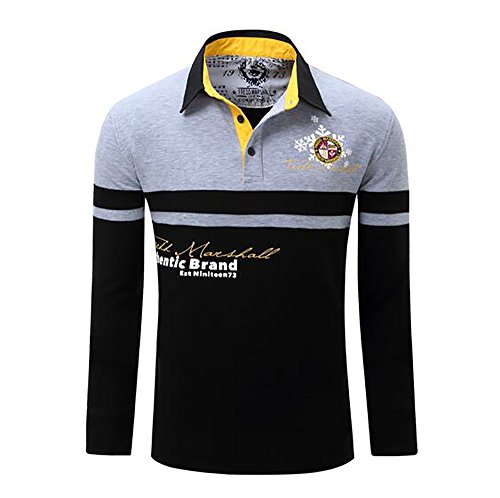 Hombres Primavera Camiseta Manga Larga Golf Logotipo Bordado Camiseta Punto (L, Gris)