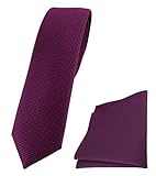 TigerTie schmale Designer Krawatte Designer Einstecktuch in beere fein gepunktet - Breite 4,5 cm