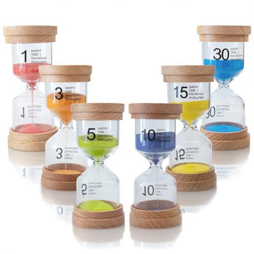 6-teiliges Sanduhr-Set für Kinder, Holz-Sanduhr...