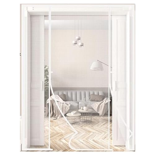 Fly Screen Door, Insect Protection Door, Insect Protection Roller Blind, Sliding Door, 225x260cm, with Full Frame Velcro Fastener and Sewn-in Weights, White