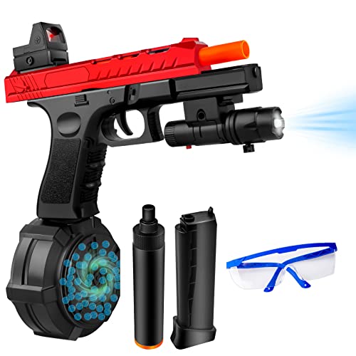 Gel Blaster JM-X2 Pro Splatter Cool Pistol with Drum and Sight, Manual and Automatic Burst Dual Mode with Linked Effects, with Goggles for Shooting Team Game, Water toy 7-8mm Red and Black Ages 12+