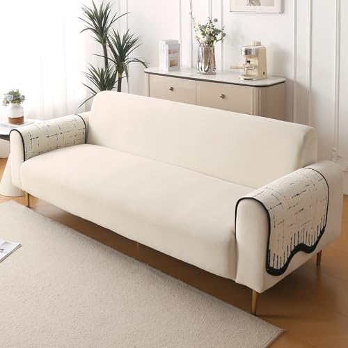 Image of HOKIPO Premium Supple Soft Wavy Anti-Slip Armrest Cover for Sofa, 1 Pair, Off-White (AR-5971-OWHT*2)