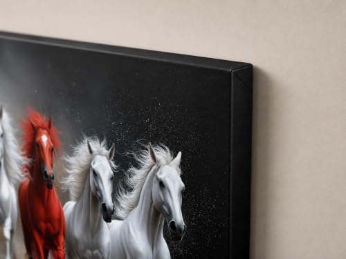 Image of 7 Horse Vastu Sunrise Canvas Painting | Positive Energy Wall Decor | Big Size Premium Running Horses Artwork for Home, Office & Hall Decoration (Modern, Sand Horse, 26x18 Inch)