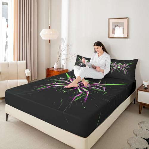 Parure de lit gothique araignée violette avec drap-housse et taies