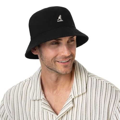 Kangol Kapelusz Rybaka Washed Bucket - plazowy na lato czapka wedkarza wiosna-lato - M (56-57 cm) czarny