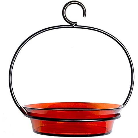 Mosaic Birds Cuban Hanging Bird Bath or Feeder, M337-200-08, 20.3 Ounce Capacity, Orange, 1 Piece Cover