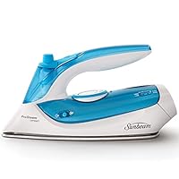 Sunbeam Pro Steam Compact Iron Travel Iron Foldable Handle Dual Voltage 100-120v / 220-240v Switch Non-Stick Soleplate 2.5m Cord Blue/White,SRS2000