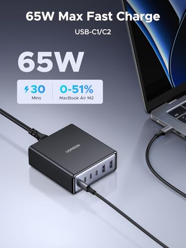 Image of UGREEN 100W USB C Charging Station, 6-Port GaN Desktop Charger with 4 USB-C & 2 USB-A, Smart Power Distribution for MacBook Pro /Air, Dell XPS, iPad, iPhone 17 /16 /15, Galaxy S25 /S24, Pixel 10 /9