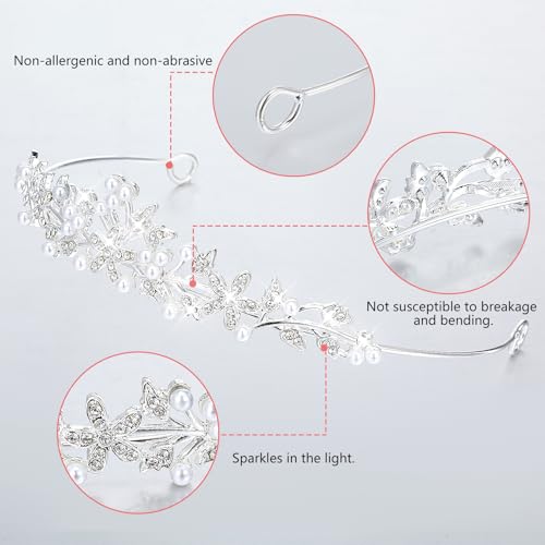 Diadem Hochzeit, Krone Kristall Tiara Abschlussball Crown Braut Stirnband Diadem Crown für Mädchen Abschlussball Geburtstag Hochzeit Party (Silber)