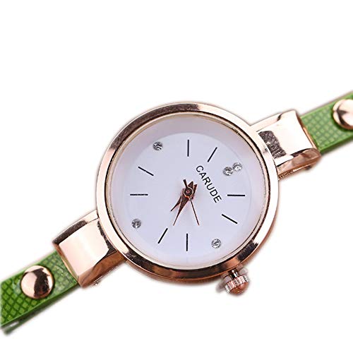 Snner Femmes Mode Ronde Montres Pendentif Perle Creative Bracelet Montre analogique Quartz avec Bracelet en métal Ultra-Mince avec Strass Vert (avec Pile Bouton)