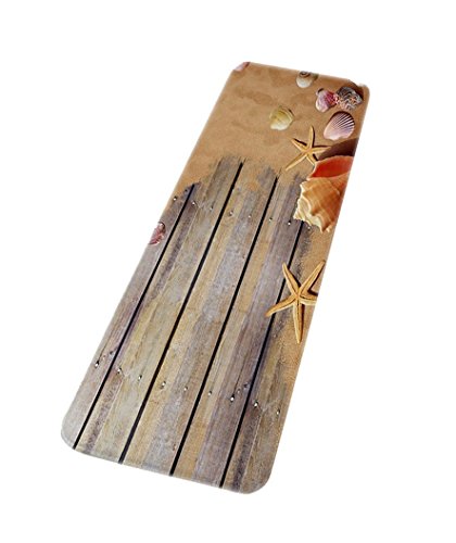 A.Monamour Planches De Bois Étage Thème Nautique Étoile De Mer Coquillage Paysage De Plage D'Été Impression Flanelle Dos en Caoutchouc Tapis De Bain Antidérapants pour Paillassons De Salle De Bain