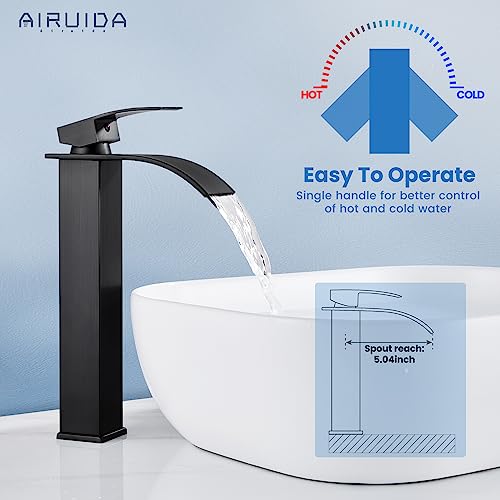 Airuida Tall Vessel Sink Faucet Oil Rubbed Bronze, Single Handle Single Hole Tall Waterfall Bathroom Faucet, Deck Mount Mixer Tap With Large Rectangular Spout Sink Washbasin Faucet Lavatory Vanity #TOP2
