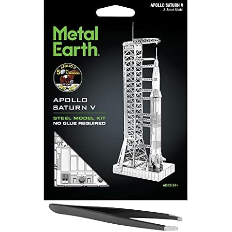 Fascinations Metal Earth Apollo Saturn V with Gantry 3D Metal Model Kit Bundle with Tweezers Cover