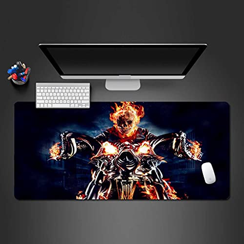Tapis de souris gamer XXL 900x400 mm avec motif squelette de locomotive à flamme antidérapant
