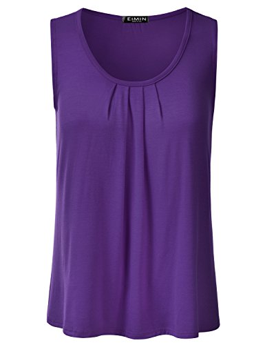 EIMIN Women's Pleated Scoop Neck Sleeveless Stretch Basic Soft Tank Top Purple L