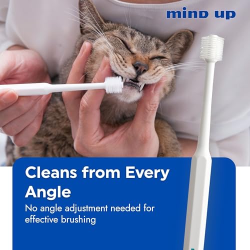 Image of MIND UP Cat Toothbrush with Cylinder Head, 360 Brush Design for Cat Teeth Cleaning, Pet Toothbrush for Hard-to-Reach Areas, Made in Japan, 3EA