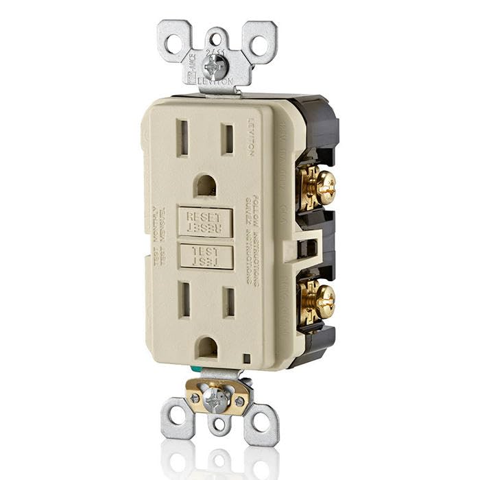 Image of Leviton GFCI Outlet, 15 Amp, Self Test, Tamper-Resistant with LED Indicator Light, Protection from Electric Shock and Electrocution, GFTR1-T, Light Almond