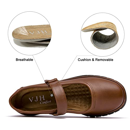 Image of VJH confort Women s Mary Jane Flats, Breathable Comfort Round Toe Low Heel Slip-on Light Weight Walking Shoes