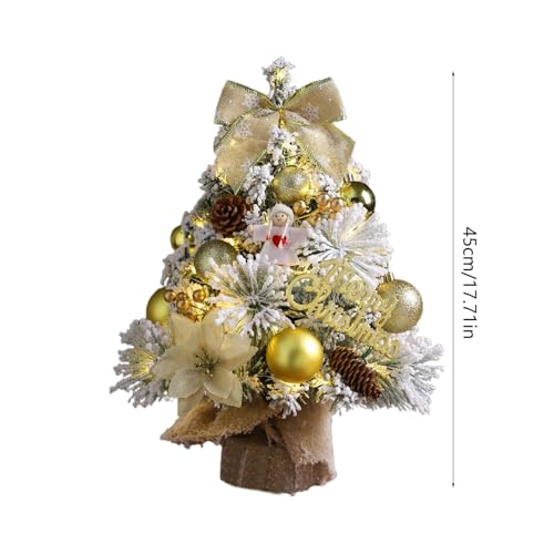 Árvore de Natal de 45,7 cm dourada com flocos de neve, mini árvores de Natal artificiais com bolas d