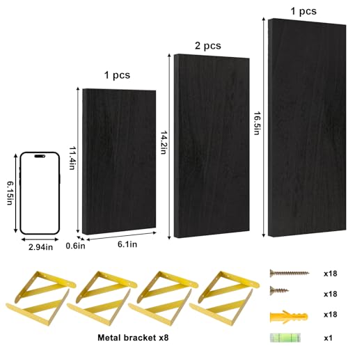 Image of YGEOMER Floating Shelves for Wall, Different Sizes Black Wall Shelves for Living Room, Bathroom, Bedroom, Kitchen, Home Decor (Set of 4)