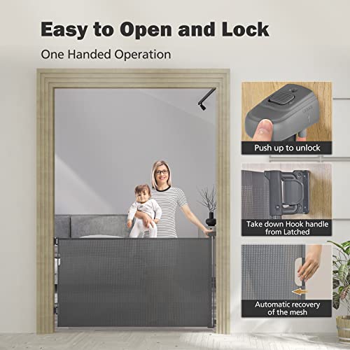 71Inch Extra Wide Retractable Dog Gates For Doorways For 0-70Inch Opening,34''Tall Dog Gates For The House,Grey Retractable Baby Gate For Stairs #TOP3