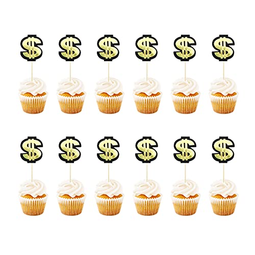 12 Pcs Dollar Sign Cupcake Toppers, Money Theme Birthday Party