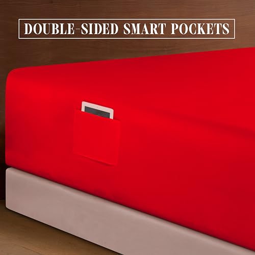 Image of Elegant Comfort Luxurious 1500 Premium Hotel Quality Microfiber 4-Piece Sheet Set, 18-24 Inches Deep - Extra Deep Pocket Sheets - Ultra Soft 4PC Deep Pocket Sheets, Twin /Twin XL, Red
