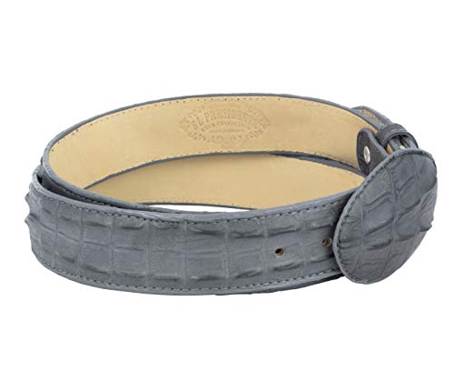 El Presidente Mens Gray Cowboy Belt Crocodile Tail Print Leather Belt Round Buckle3