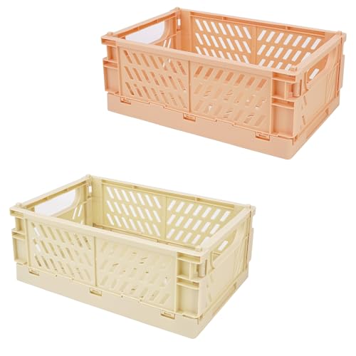 JANKOW Drawer Organizers, Plastic Foldable Baskets, Collapsible Stacking Storage Bins, Plastic Crates for Storage, and Organizing with Crate Bin, Office, (2 packs )