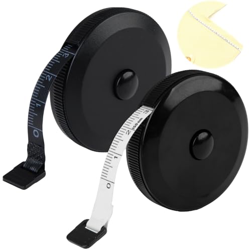 2 Pcs Retractable Measuring Tape, Dual Sided 150CM Soft Fabric Measuring Tape with Inch and Centimeter Scales for Sewing, Tailor, Crafts, Waist, Weight Loss Tracking, DIY Projects (2 Pcs Black)