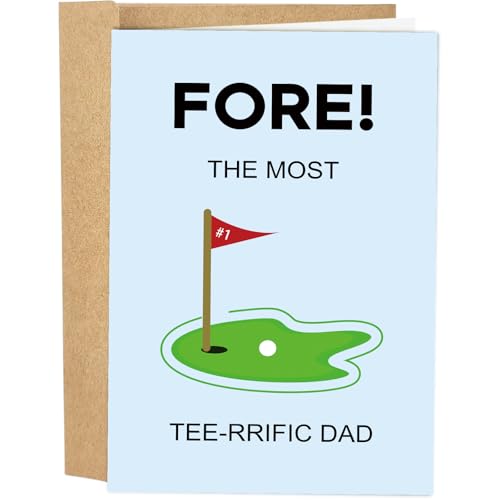 Naixiwen Funny Golf Pun Father's Day Card for Dad, Sports Themed Father's Day Card from Daughter Son, Fore The Most Tee-rrific Dad