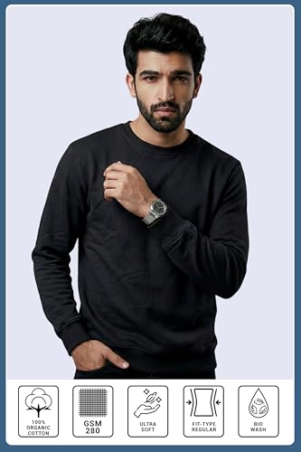 Image of EXCELLO Men's Sweatshirt, 100% Cotton Feel, GSM 280, Premium Cotton, Biowash, Long Sleeve, Casual